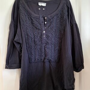 We The Free Black Ruffled Henley 3/4 Sleeve Top
